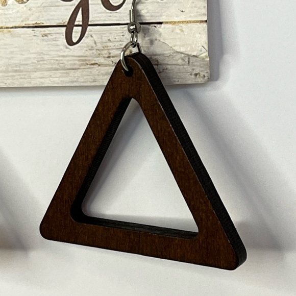 Brown Triangle Wooden Earrings - Picture 4 of 5